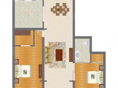 2室2厅 158.60平米户型图