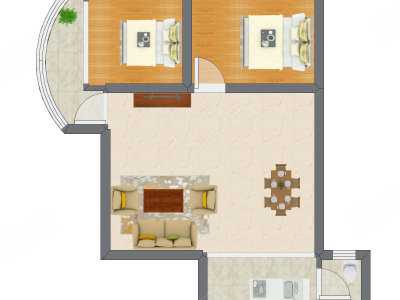 2室1厅 56.00平米户型图