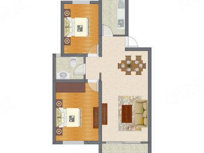 2室2厅 88.13平米户型图