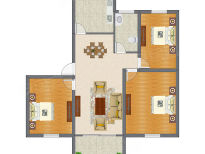 3室1厅 98.64平米