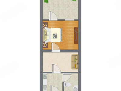 1室1厅 30.83平米户型图
