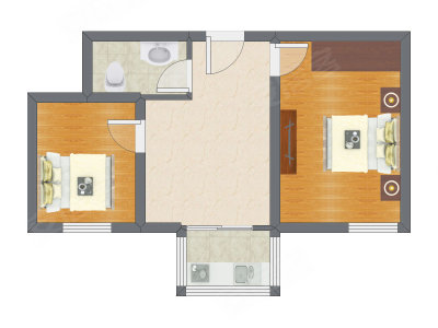 2室1厅 58.40平米户型图