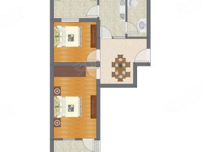 2室1厅 69.52平米户型图