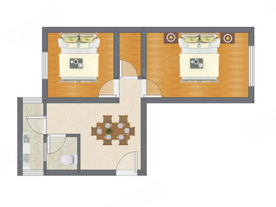 2室1厅 58.97平米户型图