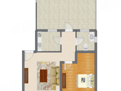 1室1厅 65.57平米户型图