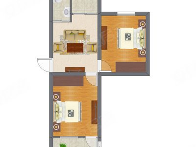 2室1厅 40.76平米户型图