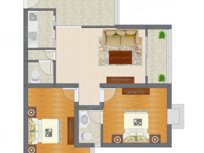 2室1厅 87.83平米户型图
