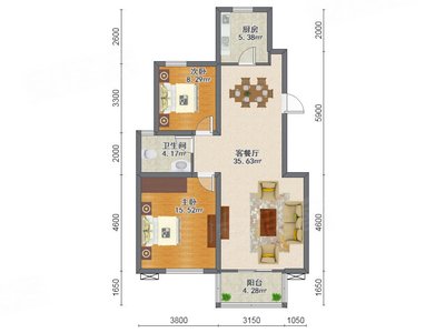 2室2厅 105.61平米