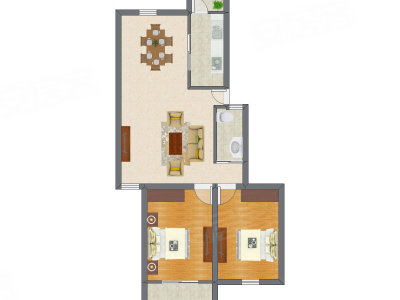 2室2厅 64.73平米户型图