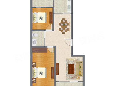 2室2厅 92.68平米户型图