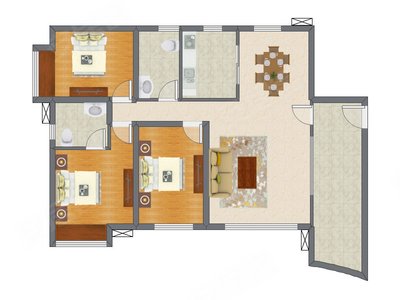 3室2厅 91.00平米