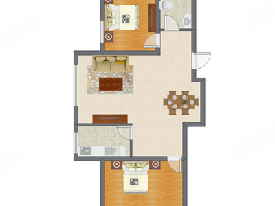 2室2厅 91.25平米户型图