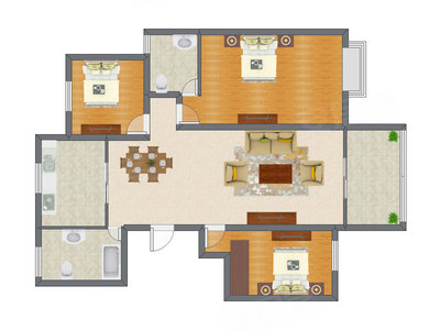 3室2厅 130.00平米户型图