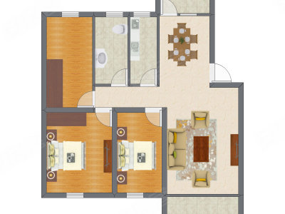 2室1厅 76.23平米户型图