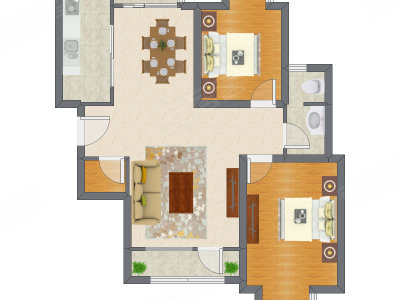 2室2厅 88.95平米户型图