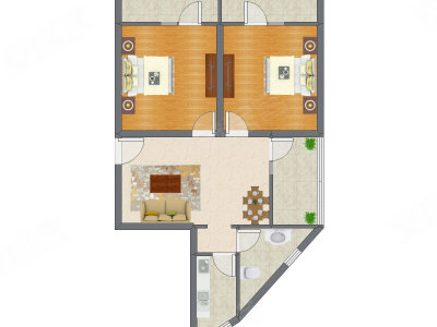 2室2厅 92.22平米户型图