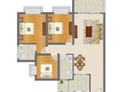 3室2厅 107.00平米户型图