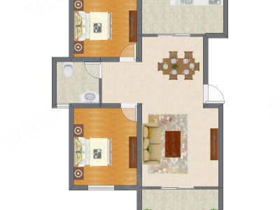 2室2厅 90.31平米户型图