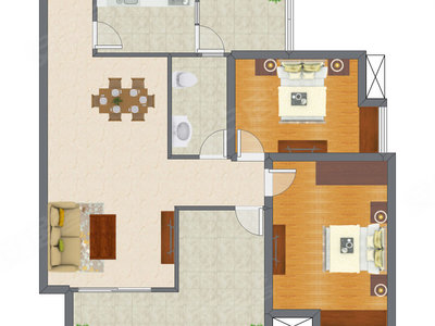 2室2厅 96.11平米户型图