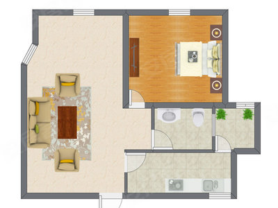1室1厅 57.00平米户型图