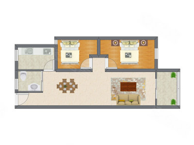 2室2厅 92.26平米户型图