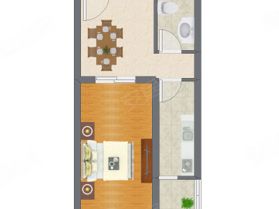 1室1厅 46.42平米户型图