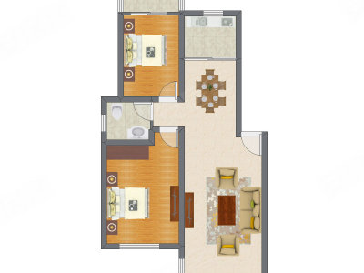 2室2厅 91.30平米户型图