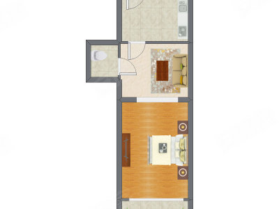 1室1厅 40.95平米户型图