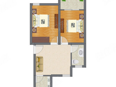 2室1厅 55.50平米