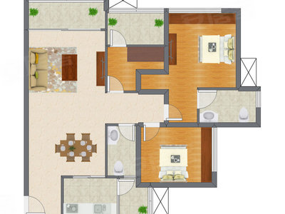 2室2厅 113.21平米户型图