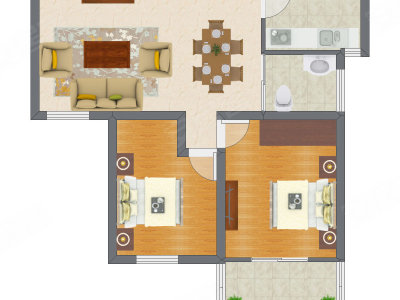 2室2厅 57.45平米
