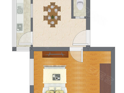 1室1厅 37.85平米户型图