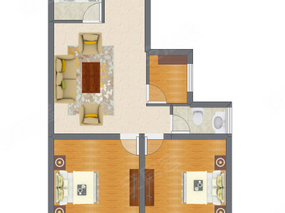 2室1厅 54.56平米