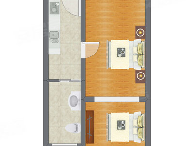 1室1厅 37.56平米户型图