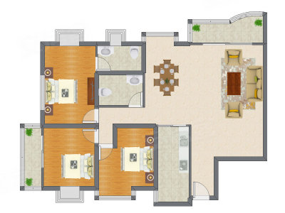 3室2厅 143.68平米户型图