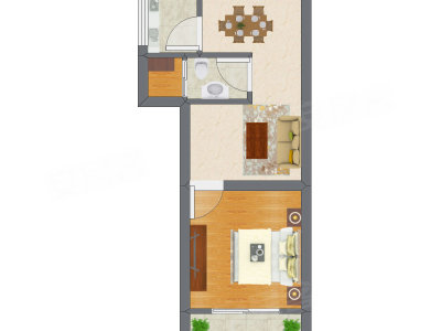 1室1厅 22.29平米户型图