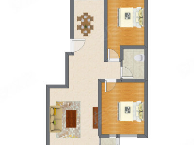 2室2厅 91.42平米户型图
