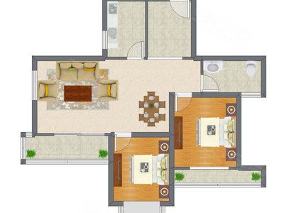 2室2厅 97.72平米户型图