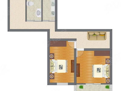 2室2厅 50.76平米