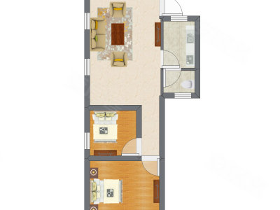 2室1厅 43.30平米户型图