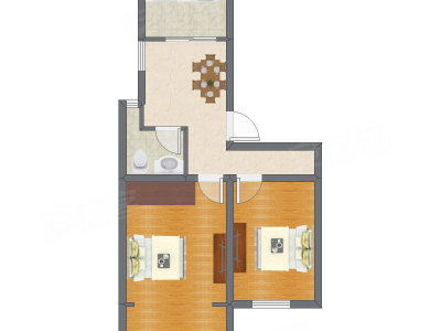 2室1厅 65.80平米户型图