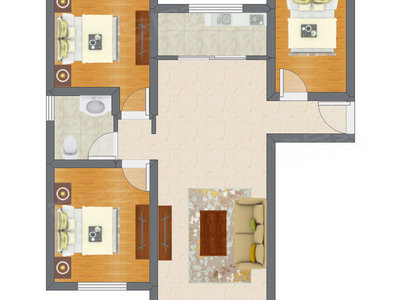 3室1厅 92.65平米