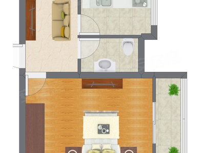 1室1厅 32.11平米户型图