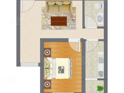 1室1厅 47.48平米户型图