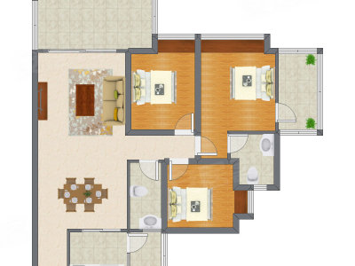 2室2厅 94.42平米户型图