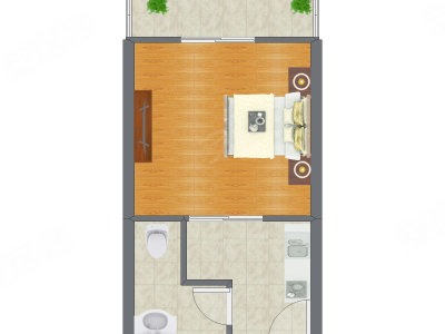 1室1厅 27.47平米户型图
