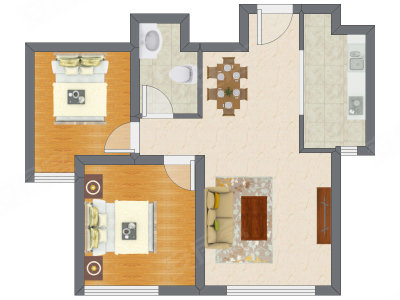 2室2厅 74.78平米户型图