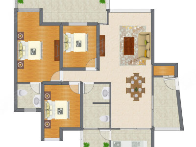3室2厅 146.64平米户型图