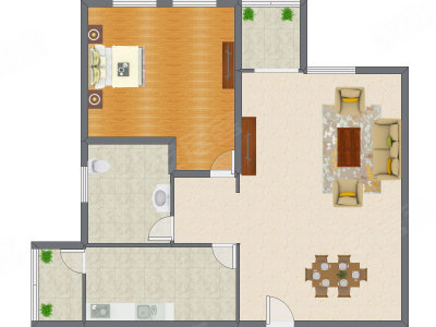 1室2厅 62.00平米户型图