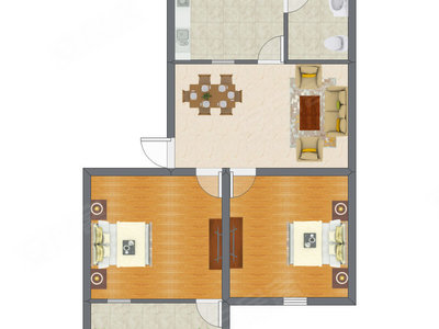 2室1厅 63.58平米户型图